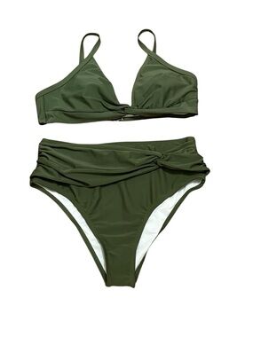 Olive Green High-Waist Bikini Set, Size XL